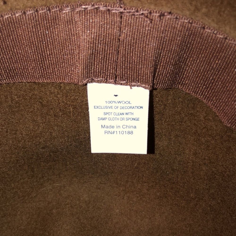 Wool Felt Brown Floppy Wide Brim Hat with waxed braided tie and brass charms - Picture 6 of 9